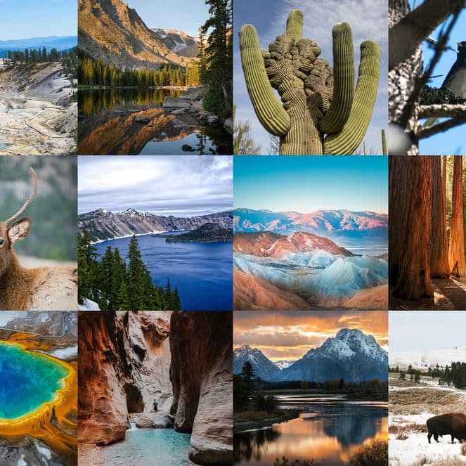A collage image of various US National Parks