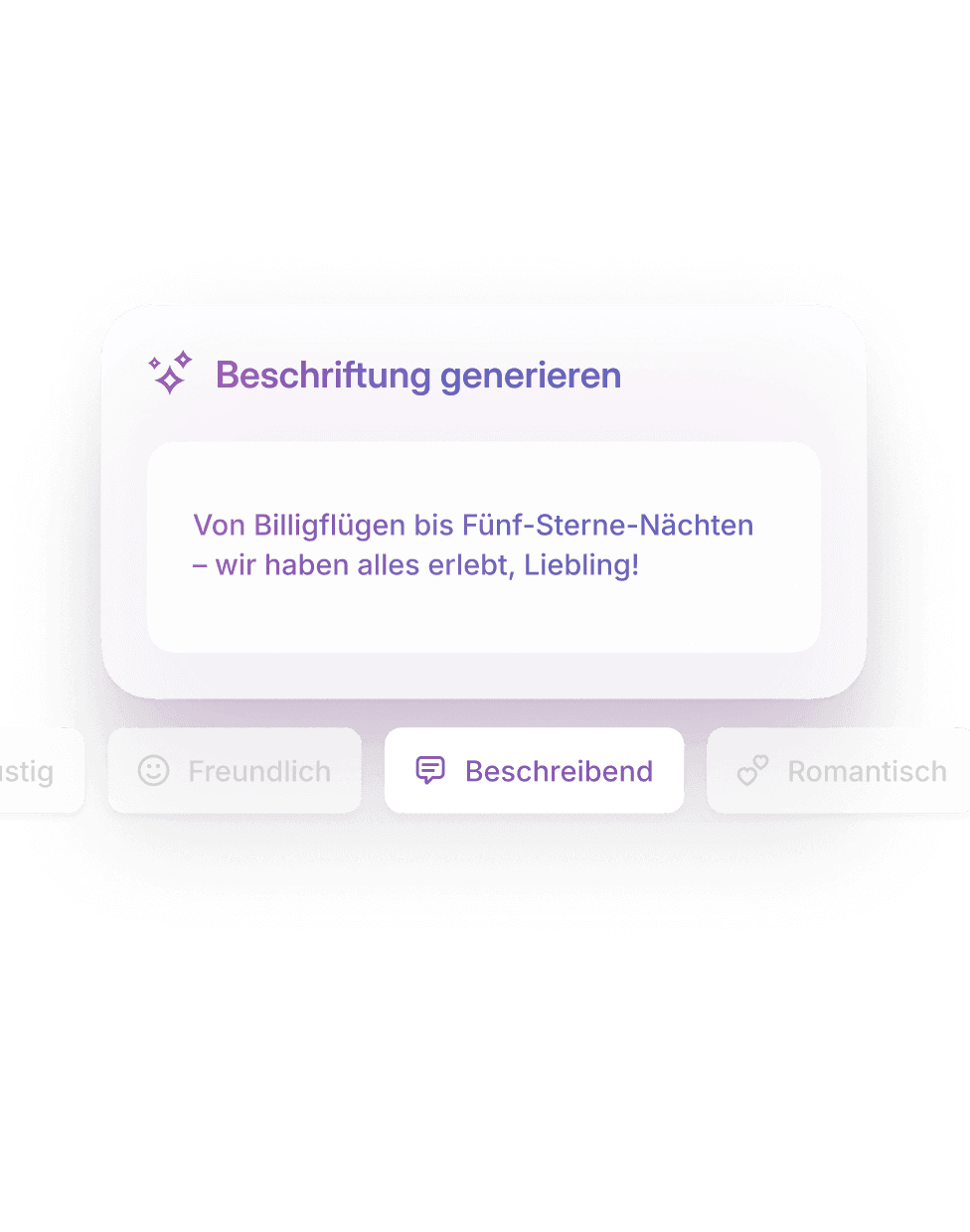 Lass dir Vorschläge für Bildunterschriften mit einem Fingertipp anzeigen